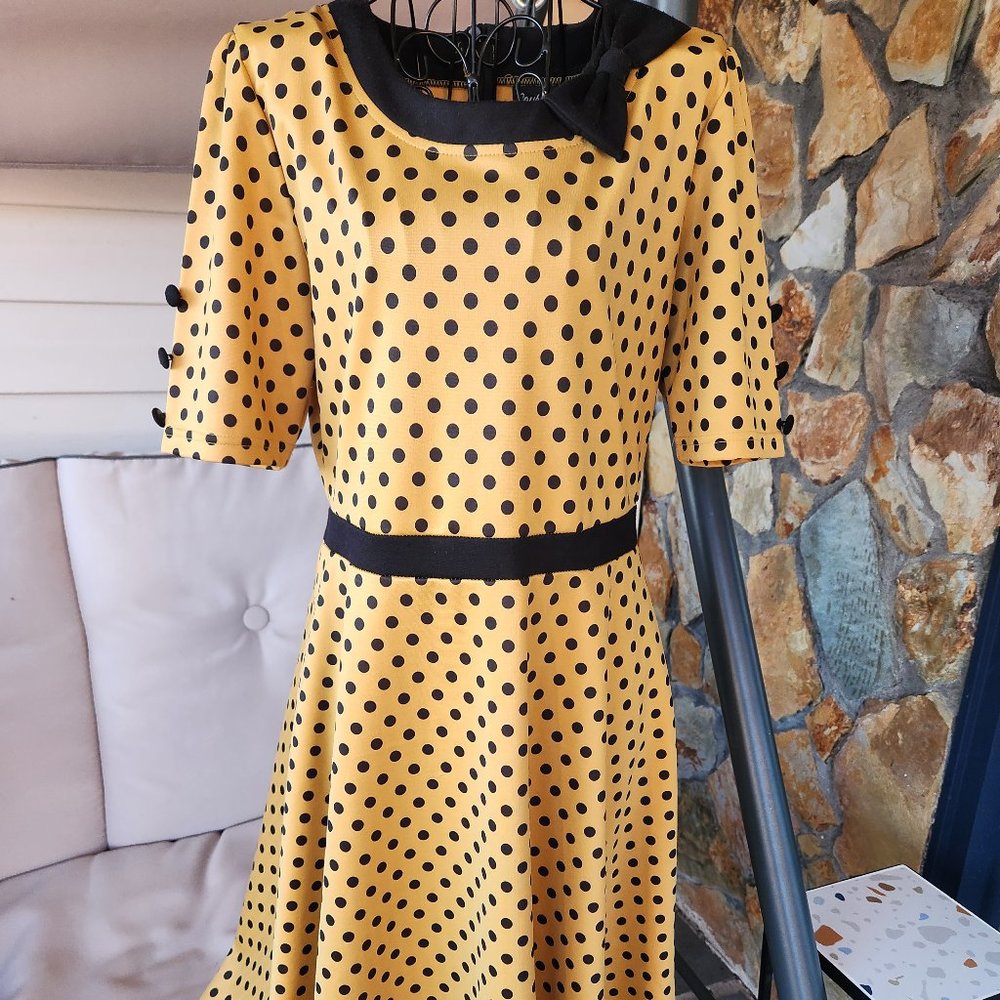 Sourpuss Yellow with Black Polka Dot Fit-and-Flare Mini Dress
